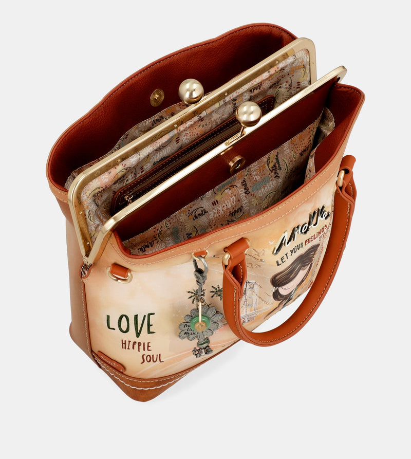 Peace & Love camel kiss clasp bag