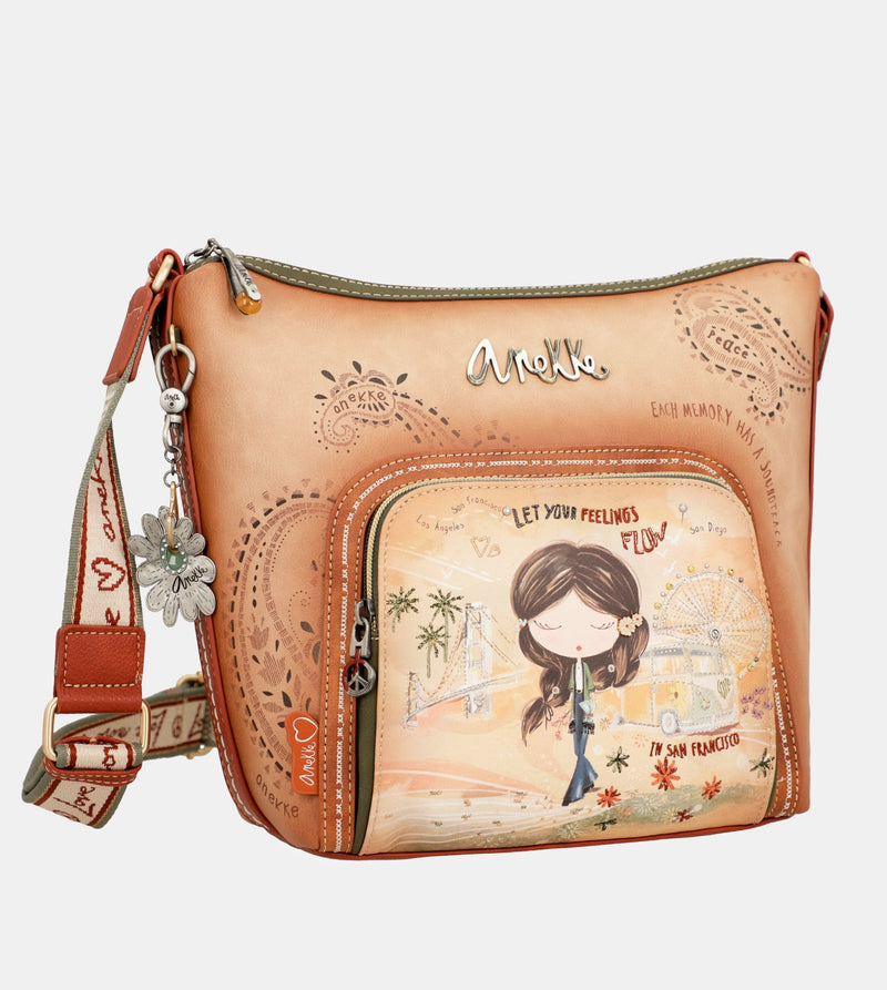 Peace & Love camel large crossbody bag