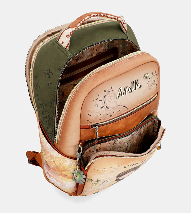 Peace & Love camel school backpack