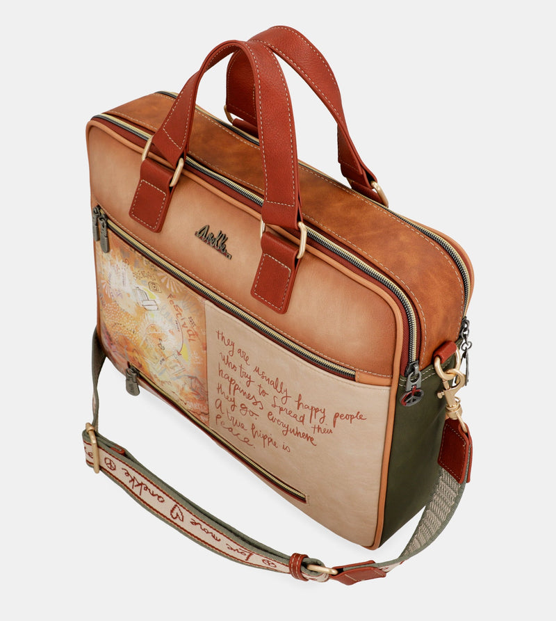 Peace & Love camel briefcase