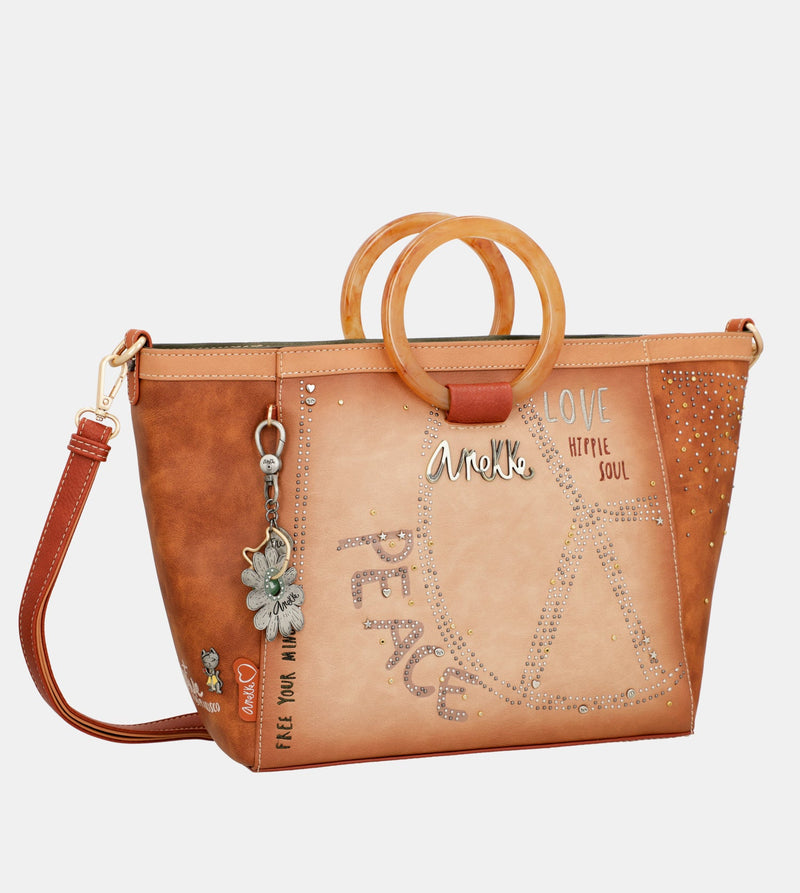 Flowers round handles crossbody bag