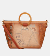 Flowers round handles crossbody bag