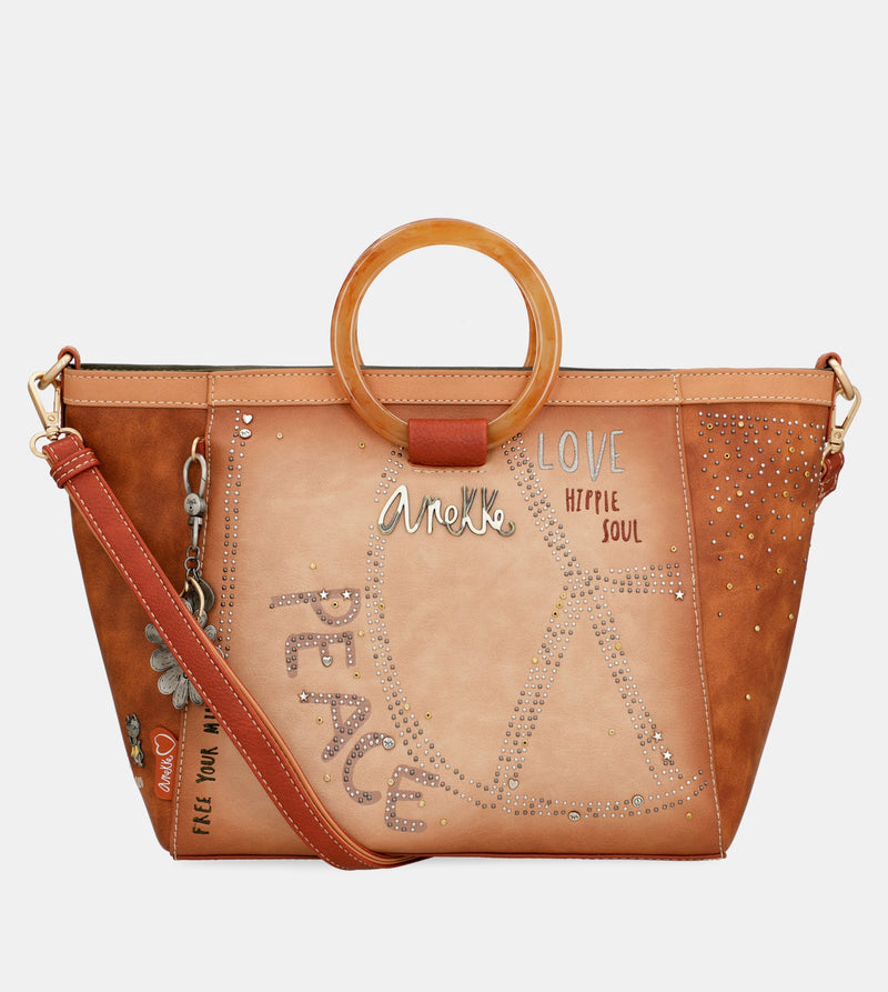 Flowers round handles crossbody bag