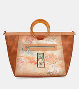Flowers round handles crossbody bag