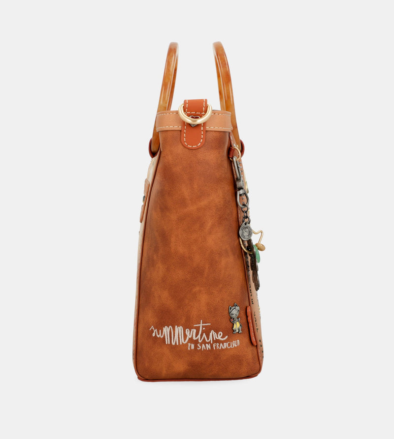 Flowers round handles crossbody bag
