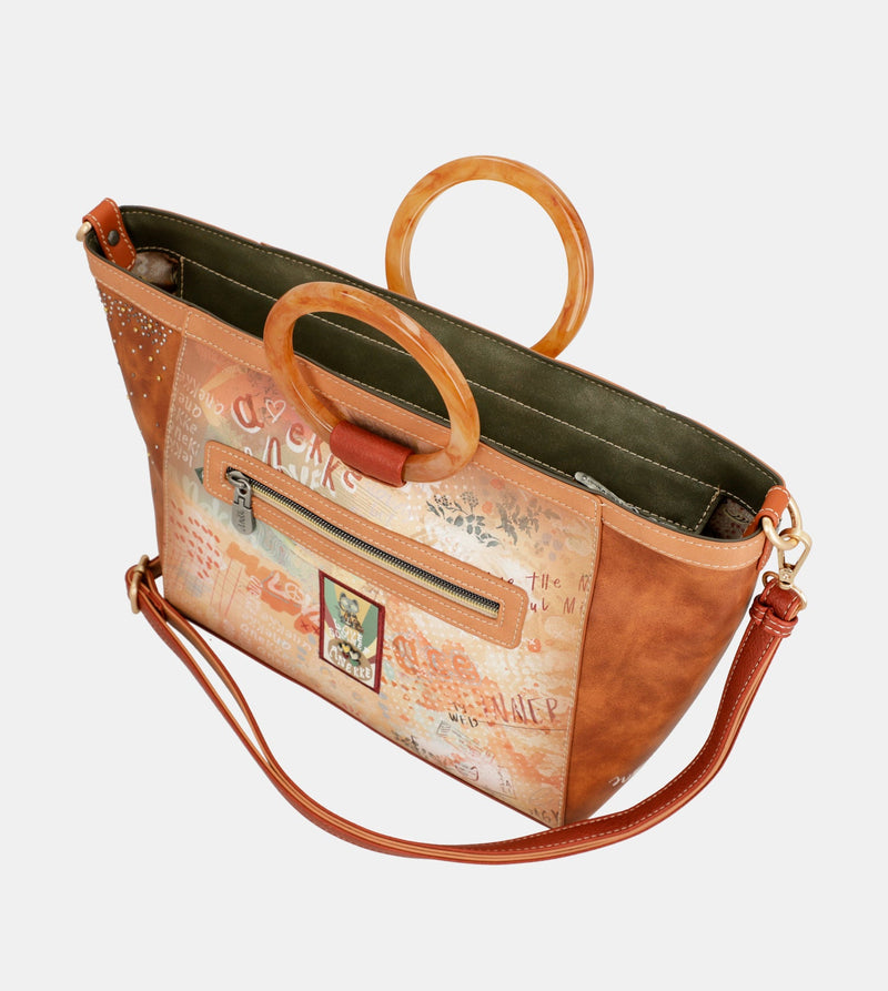 Flowers round handles crossbody bag