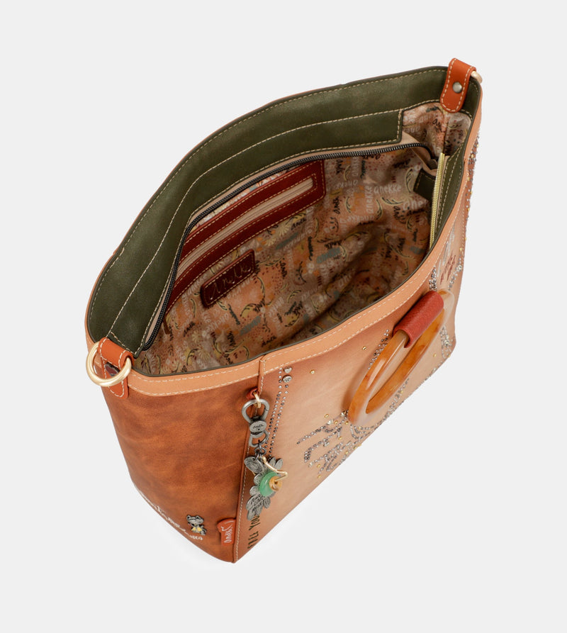 Flowers round handles crossbody bag