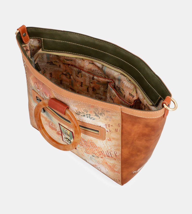 Flowers round handles crossbody bag