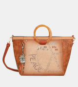 Flowers round handles crossbody bag