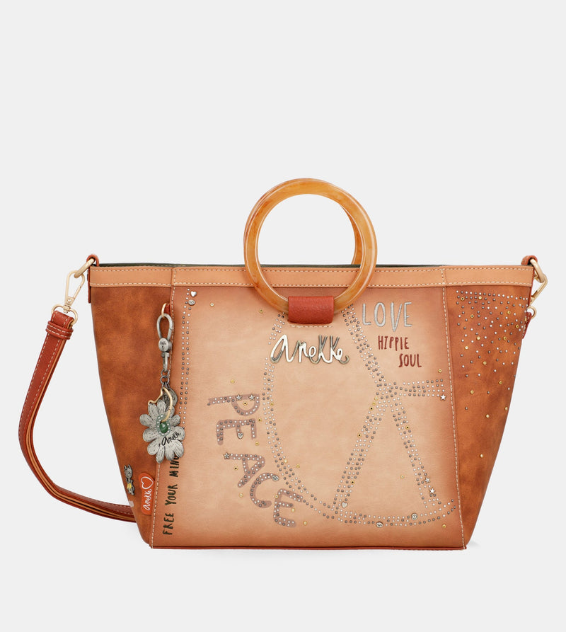 Flowers round handles crossbody bag
