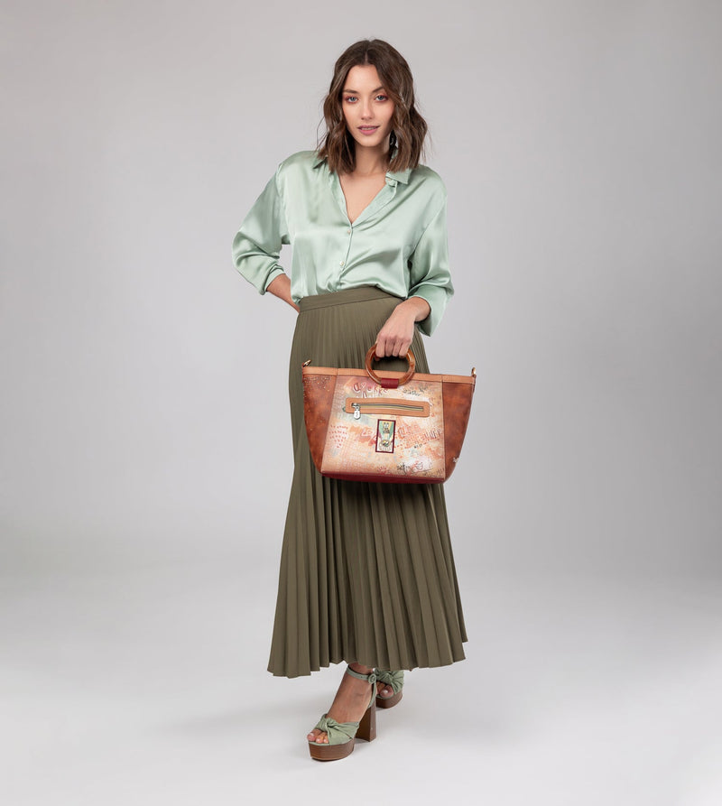 Flowers round handles crossbody bag