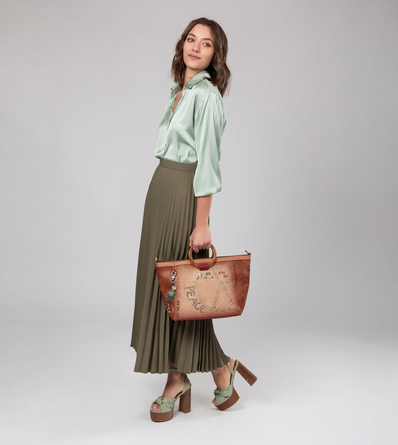 Flowers round handles crossbody bag